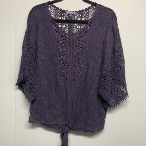 Democracy Blue Knitted Floral Pattern Blouse